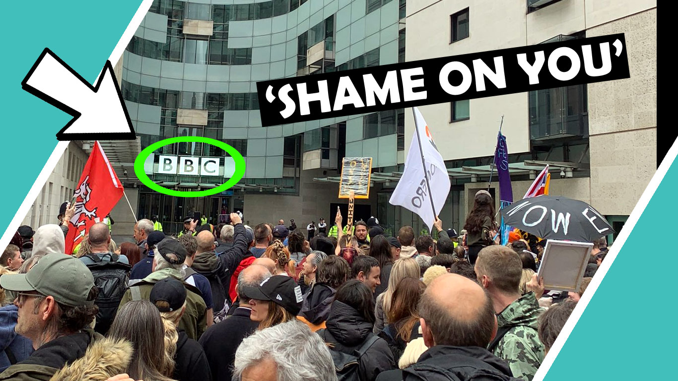 Thousands Outside BBC Shout SHAME ON YOU